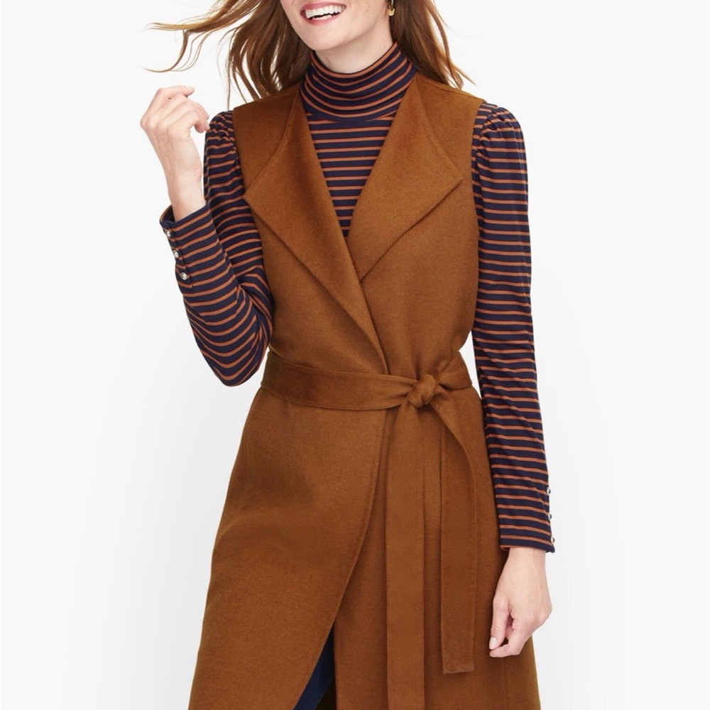 Talbots Camel Brown Sleeveless Wrap Vest